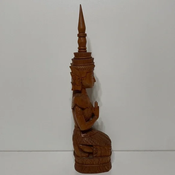 Vintage Carved Wood Buddha Thepanom Female Figure Kneeling and Praying